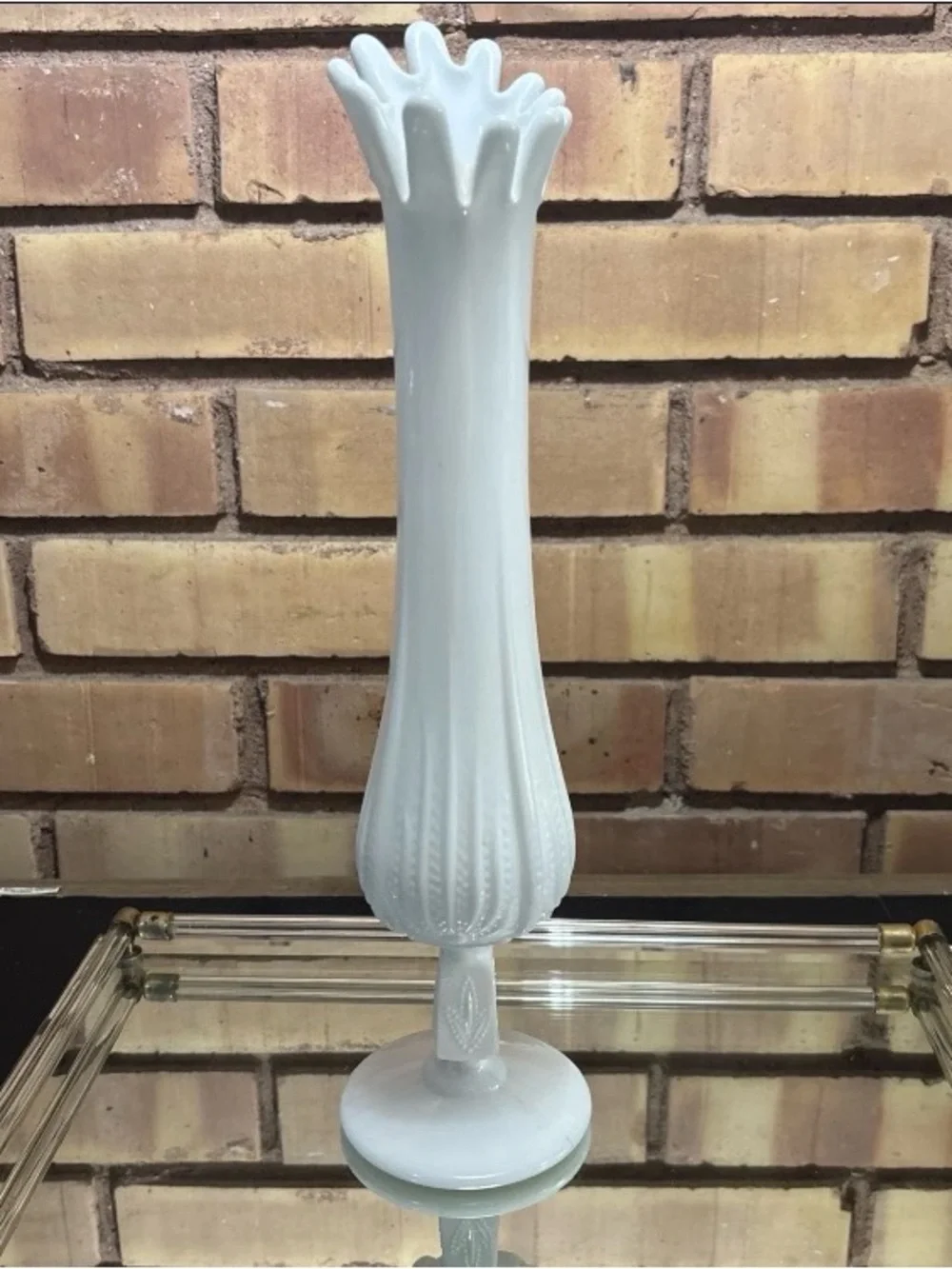Vintage Fenton Milk Glass Swung Vase Early 1960’s  Cactus/Agave Pattern 12.5”